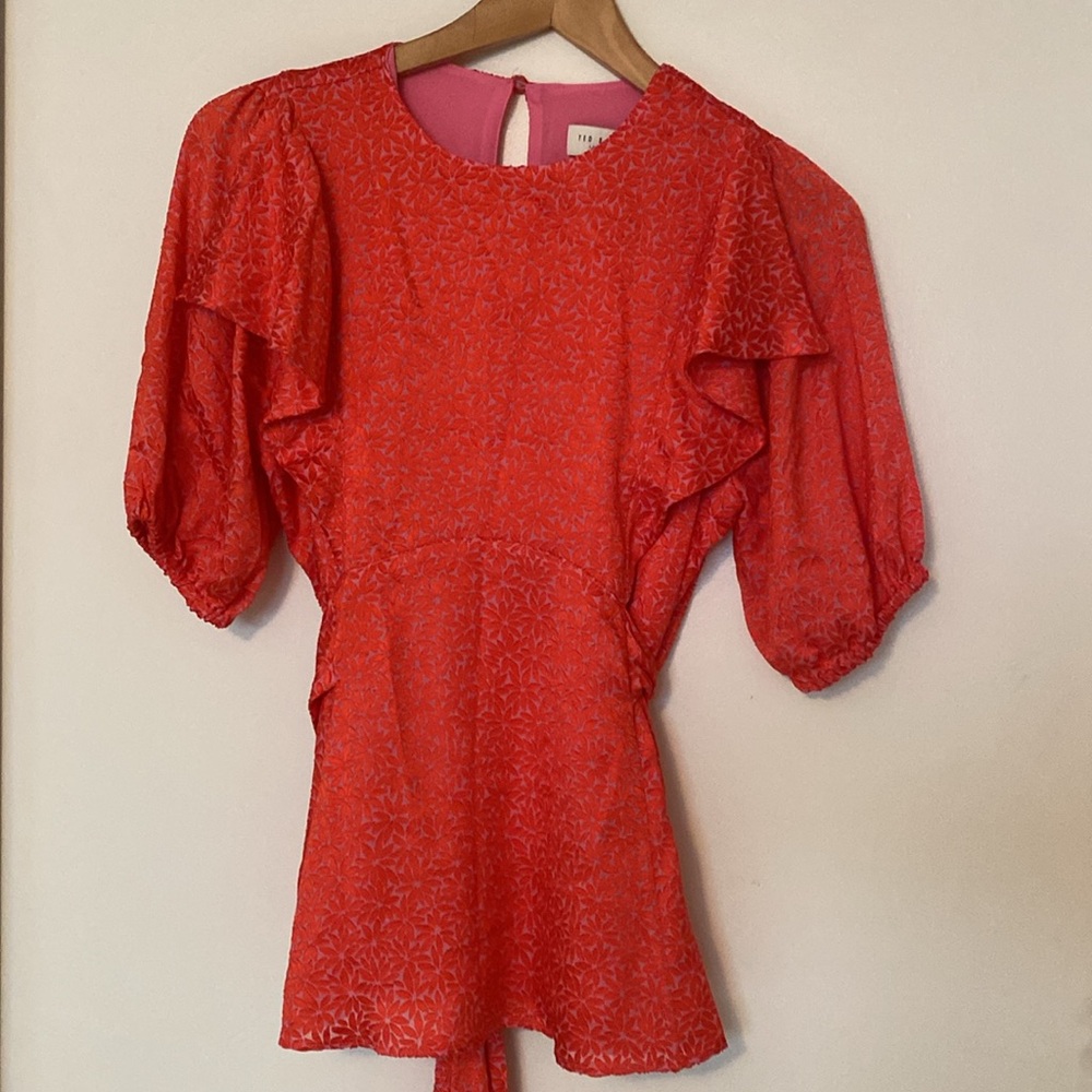 Ted Baker coral ruffle top with ties